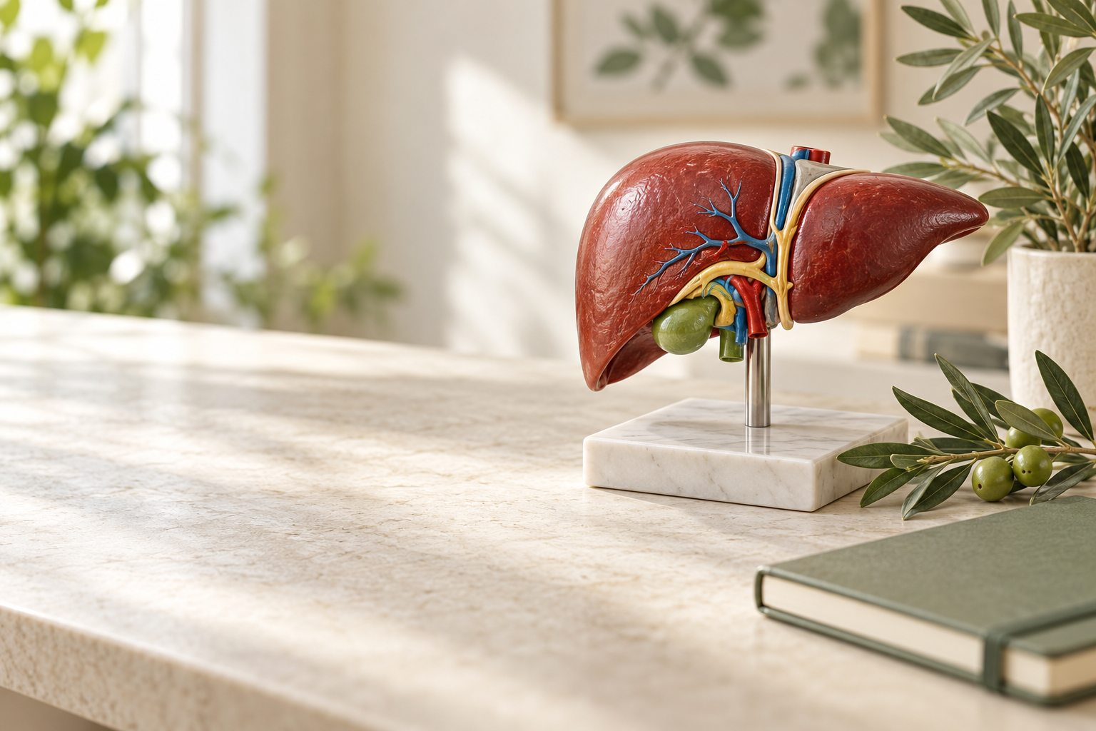 Model anatomiczny wątroby na jasnym biurku
